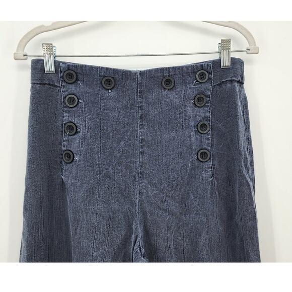 Free‎ People Cotton Sailor Style Wide Leg Pants Size 2 Dark Grey Black - Picture 3 of 9